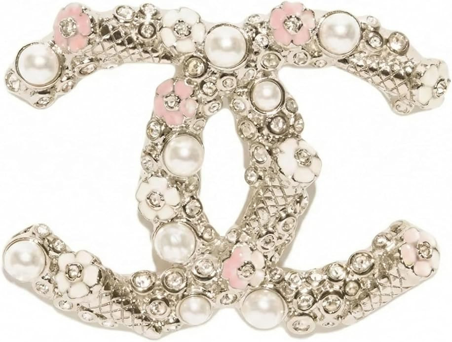 Designer Brooch Pin, Gold Tone with Pearls, Pink Flowers, Rhinestones | Amazon (US)