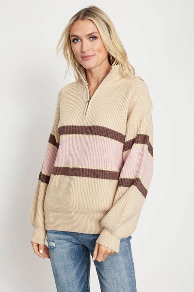 Lush Striped 1/4 Zip Stripe Sweater | Social Threads