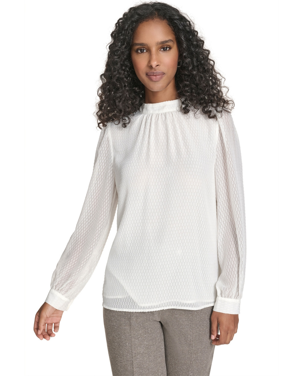 Calvin Klein Women's Textured Long Sleeve Top - Cream | Macy's