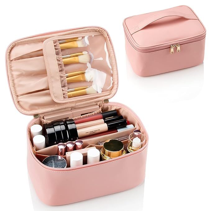 OCHEAL Pink Makeup Bag,Travel Makeup Organizer Bag, Large Capacity Cosmetic Bags For Women Large ... | Amazon (US)