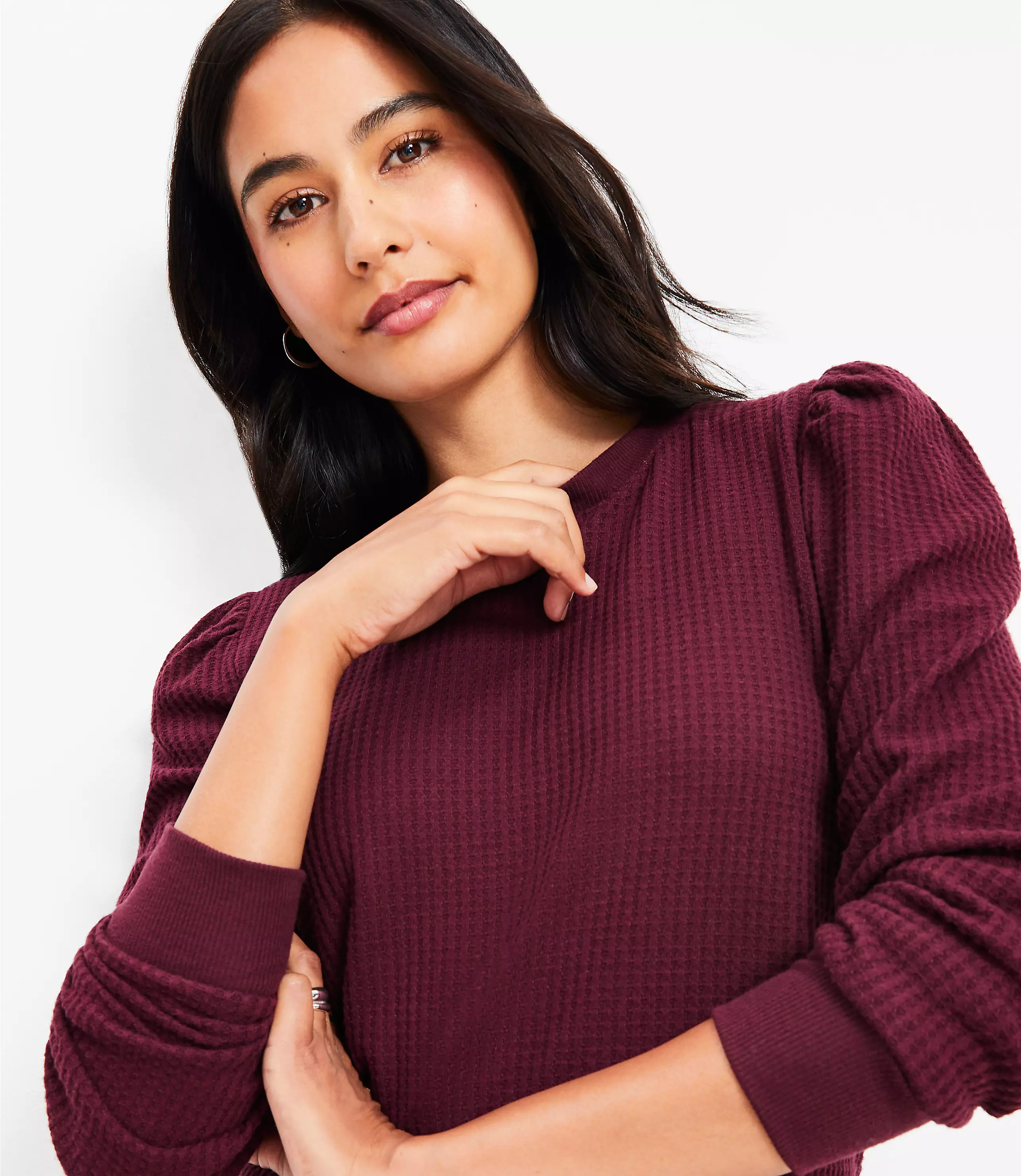 Brushed Waffle Puff Sleeve Top | LOFT