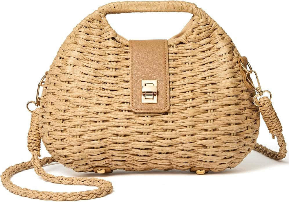 Woven Straw Purse with Crossbody Strap, Clutch Purses for women, Boho Summer Beach Bag Shoulder V... | Amazon (US)