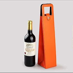 MINIDUO Wine Tote Carrier Bag, Single Bottle Wine Leather Wine bag with Handles,Reusable,Orange | Amazon (US)