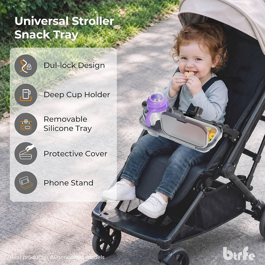 Universal Stroller Snack Tray, Stable, Removable Silicone Liner,Gray     Dual-Lock Anti-Slip, BPA... | Amazon (US)