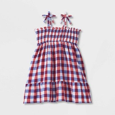 Toddler Girls' Plaid Smocked Tank Top Dress - Cat & Jack™ Red/Blue | Target