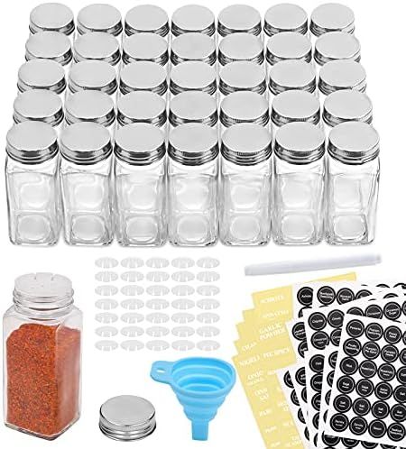 AOZITA 36 Pcs Glass Spice Jars with Spice Labels - 4oz Empty Square Spice Bottles - Shaker Lids and  | Amazon (US)