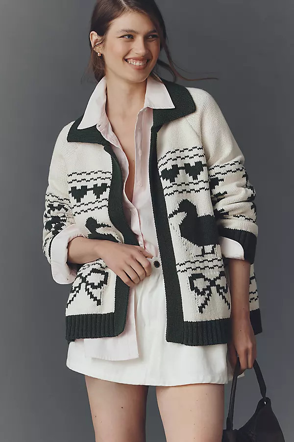 Bel Kazan Knitted Duck Icon Cardigan Sweater | Anthropologie (US)