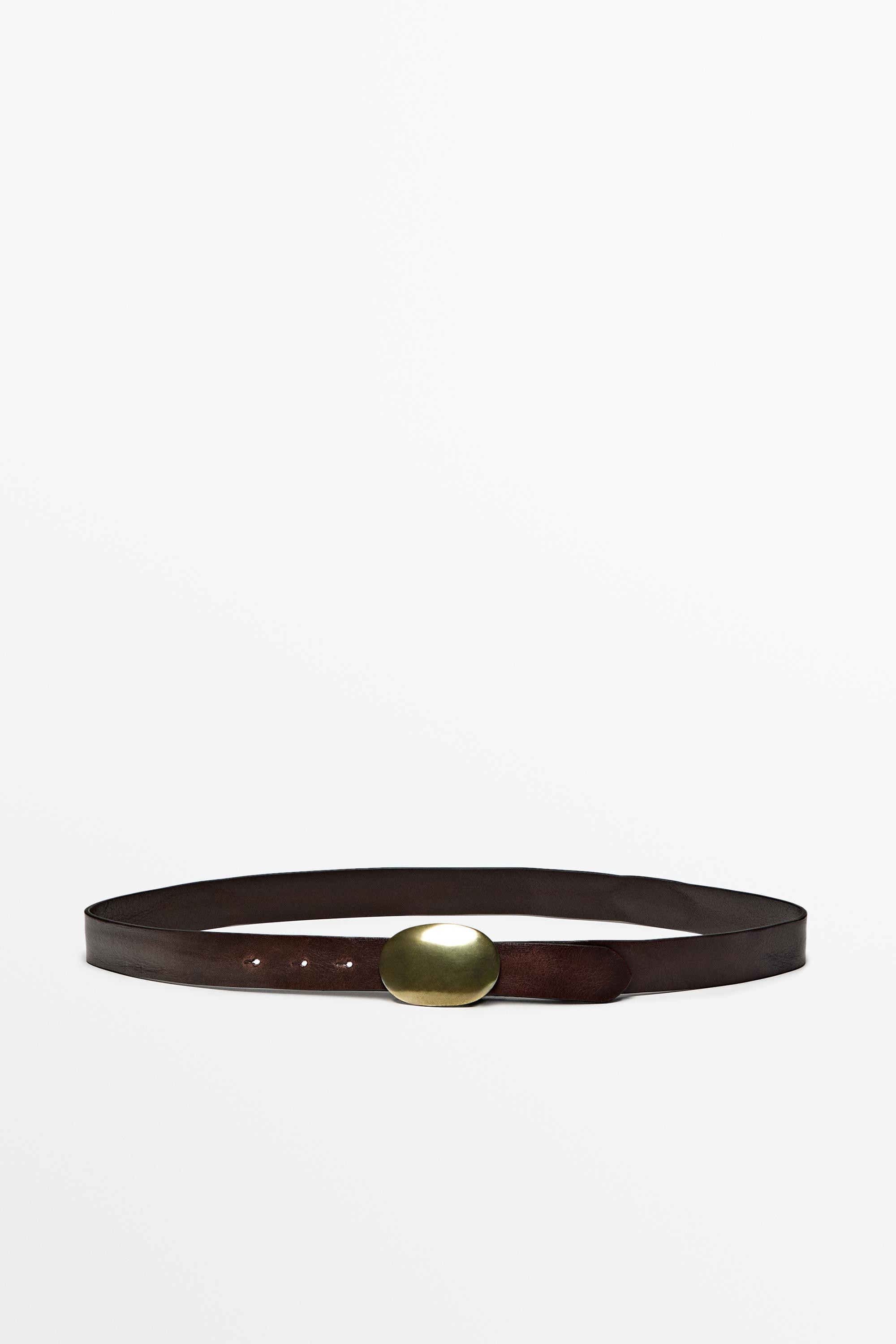Nappa leather belt with metal plate buckle | Massimo Dutti US