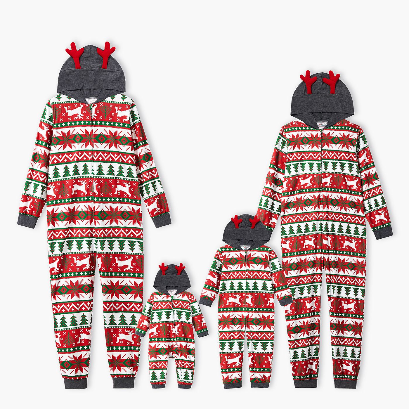PatPat Family Matching Christmas All Over Print Red 3D Antlers Hooded Long-sleeve Jumpsuits Pajam... | Walmart (US)
