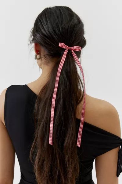 Long Gingham Hair Bow Clip | Urban Outfitters (US and RoW)