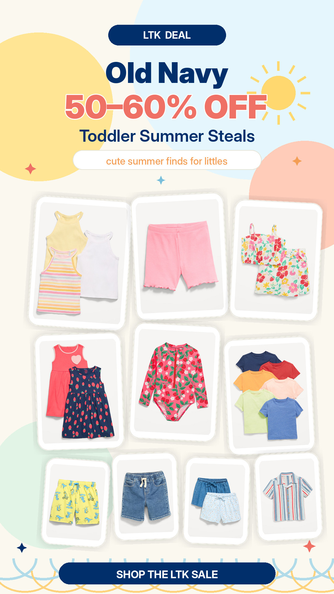 Old Navy 50-60% off Toddler Summer Steals 

 #LTKmomlife #LTKSaleAlert #LTKKids