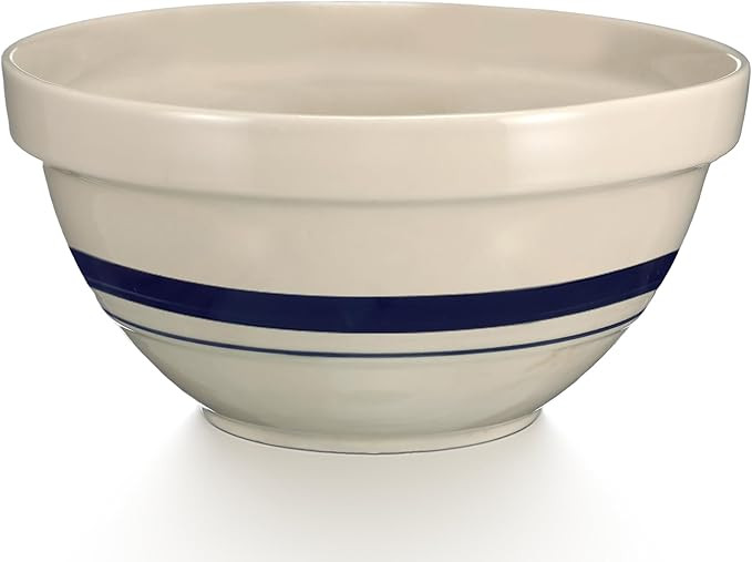 10'' Vintage Stoneware Mixing Bowl Hand-turned Blue Stripe Ceramic Large Serving Bowl for Kitchen... | Amazon (US)