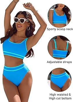 BMJL Women's High Waisted Bikini Sets Sporty Two Piece Swimsuits Color Block Cheeky High Cut Bath... | Amazon (US)