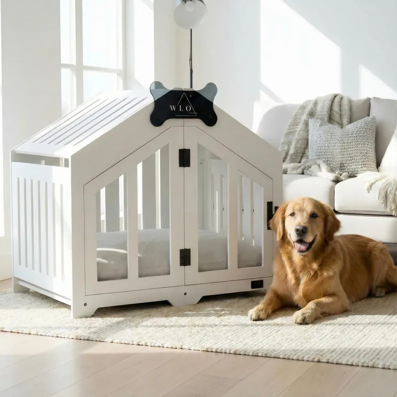 WLO\u00ae Pure White Gabled Dog Crate | Indoor & Patio Dog Kennel, Luxury Furniture | Etsy (Global)