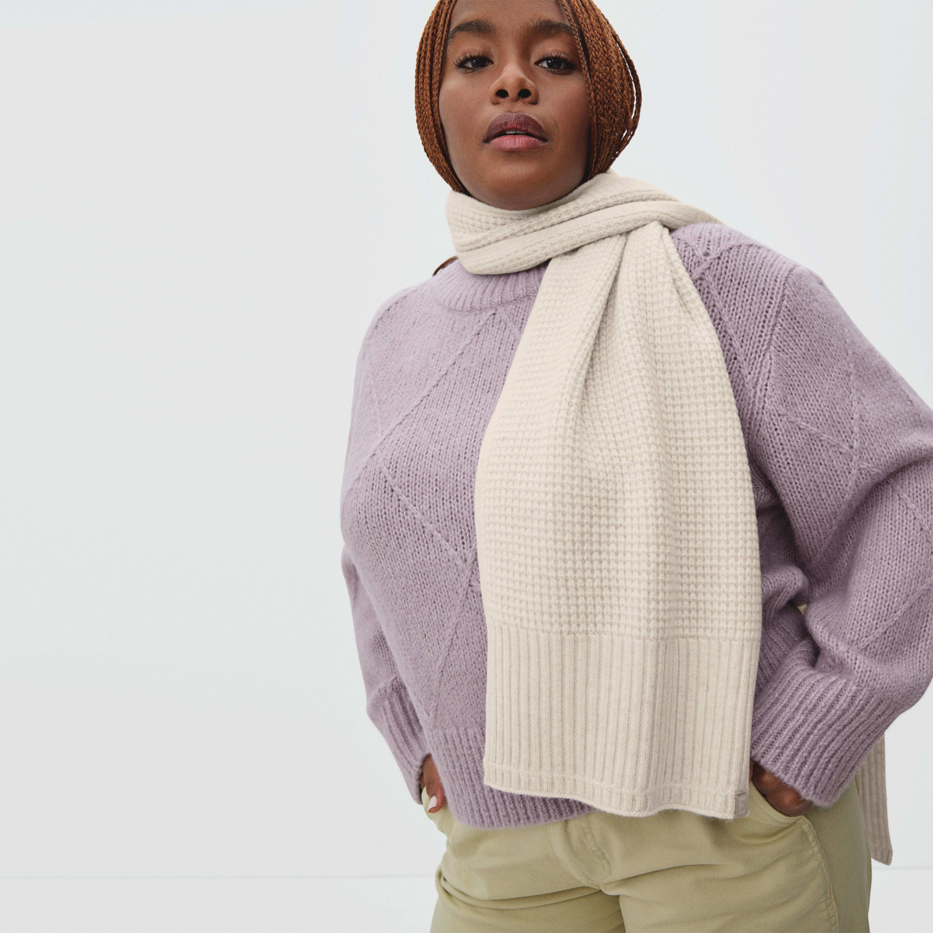 Women's Felted Merino Waffle-Knit Scarf by Everlane in Heathered Oat | Everlane