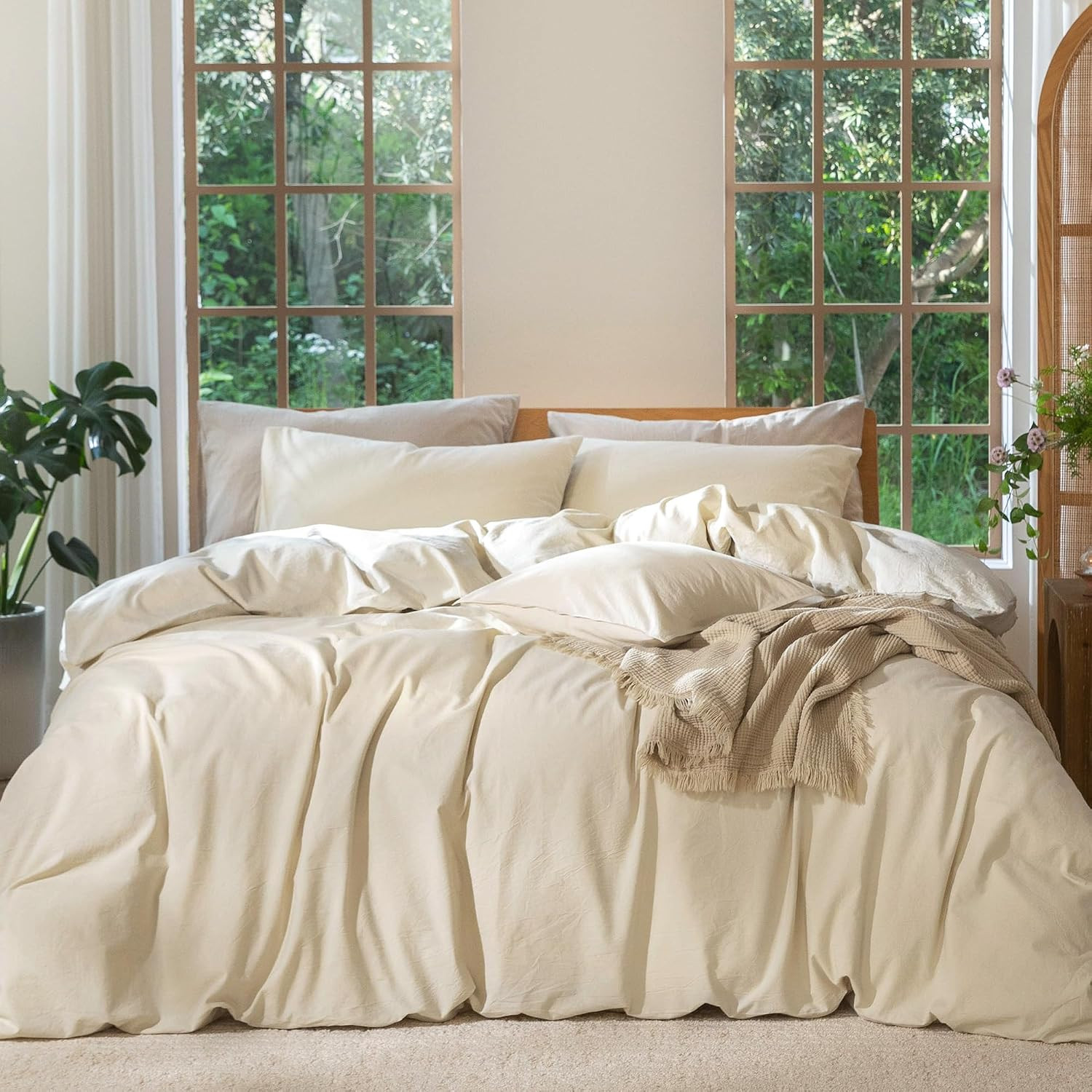 MooMee Duvet Cover Set 100% Washed Cotton Linen Like Oversized King | Amazon (US)