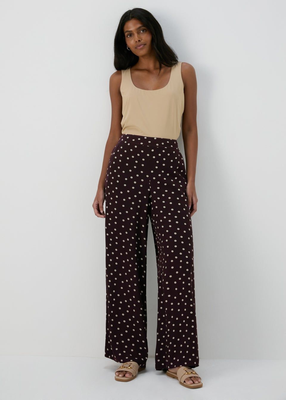 Et Vous Brown Spot Print Wide Leg Co Ord Trousers - Size 8 | Matalan (UK)