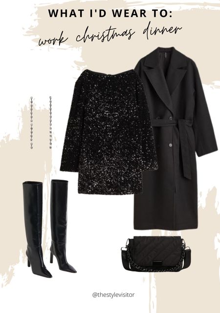 Work christmas brunch or dinner option. All black but the dress has a shimmery fabric to add some sparkles. Paired it with boots and a wool coat. Read the size guide/size reviews to pick the right size.

Leave a 🖤 if you want to see more party looks like this

#partywear #party dress #partydress #black 

#LTKSeasonal #LTKHoliday #LTKeurope