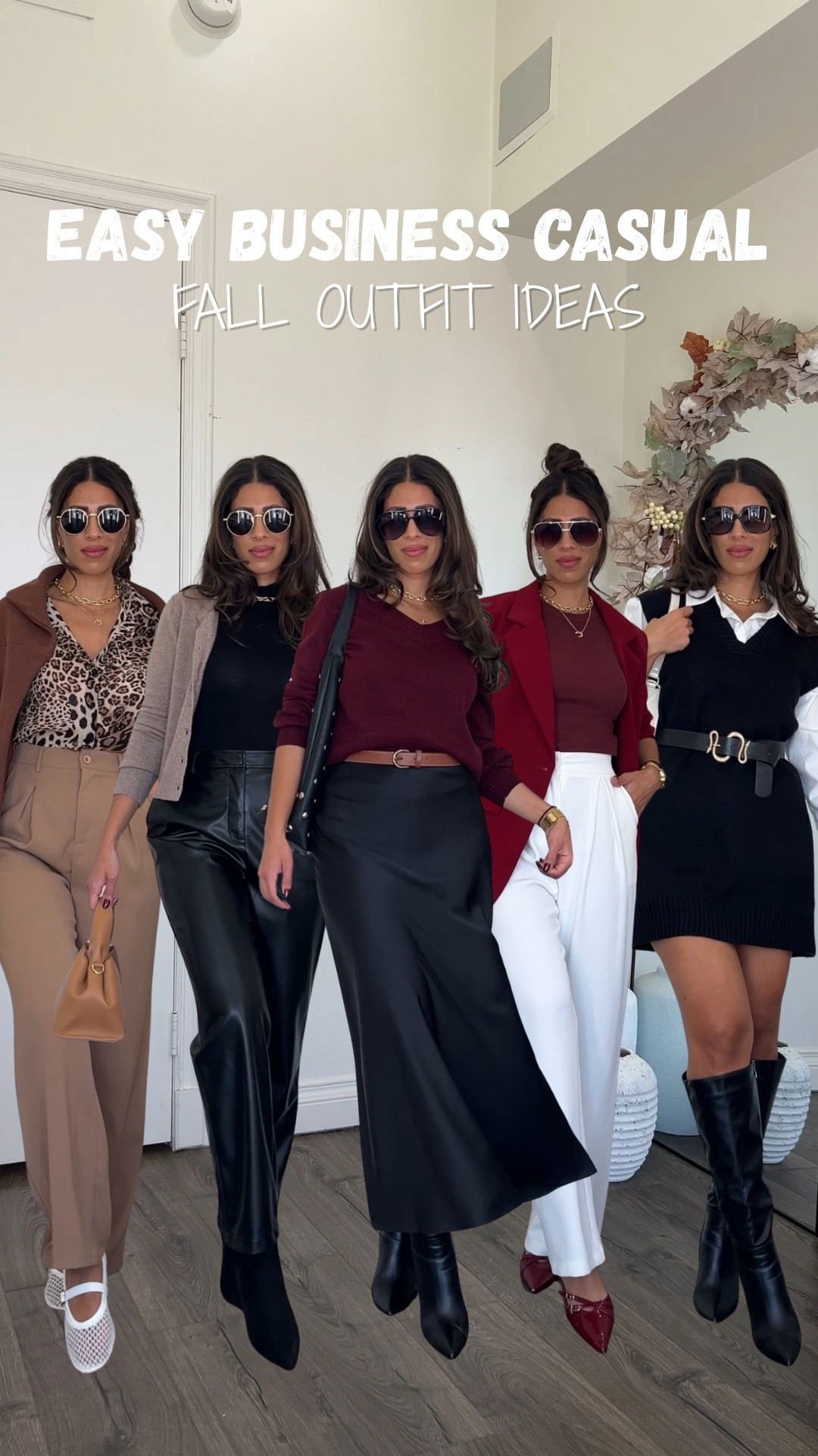 Easy business casual work outfits for fall! Medium in sweater vest dress. Small in satin skirt, small in brown trousers, medium in leather pants, medium in white trousers, burgundy blazer large, 

#LTKWorkwear #LTKStyleTip #LTKFindsUnder50