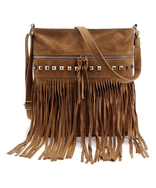 Ella & Elly Women's Crossbodies Brown - Brown Fringe Crossbody Bag | Zulily