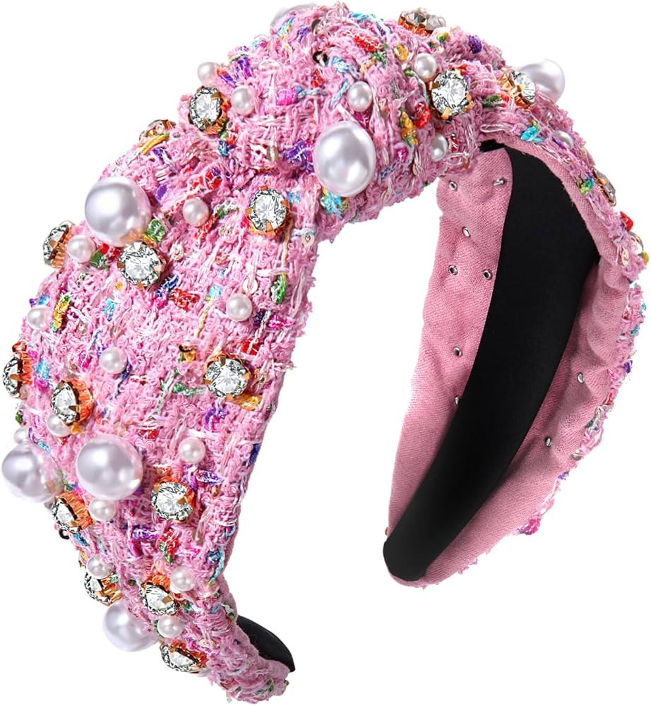 NVENF Knotted Headbands for Women, Pearl Crystal Knotted Headband, Rhinestone Embellished Jeweled... | Amazon (US)