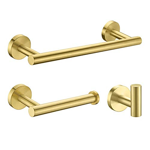 Nolimas 3-Pieces Brushed Gold Bathroom Hardware Set SUS304 Stainless Steel Round Wall Mounted Includ | Amazon (US)