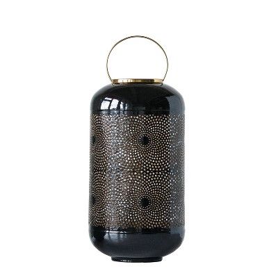 Enameled Candle Holder Lantern with Brass Handle Black - 3R Studios | Target