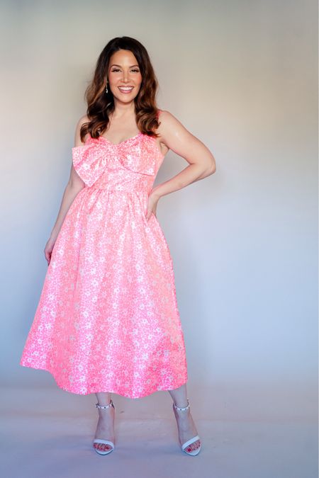 The Lilly Pulitzer Ellara Jacquard Midi Bow Dress 💓💞💗💕 I am also tagging other pretty and pink favorites that are perfect for a wedding guest dress, bachelorette party, Rydel, shower, and more! 

#LTKStyleTip #LTKWedding #LTKParties