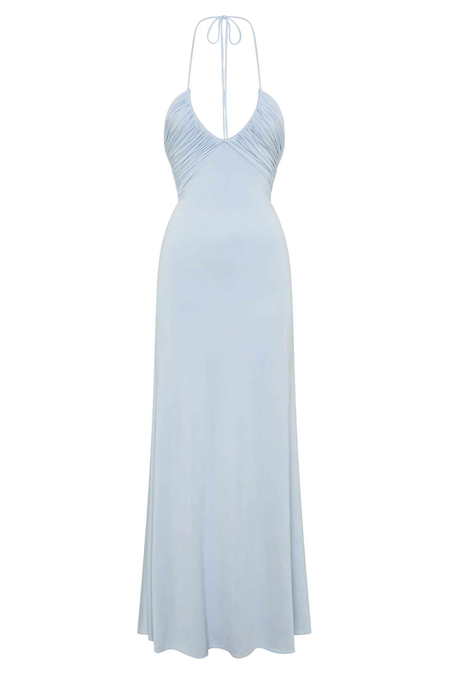 Maely Gathered Slinky Maxi Dress - Pale Blue | Meshki UK