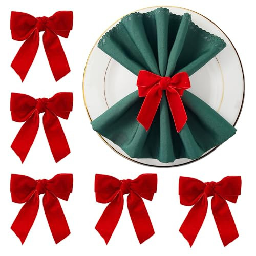 APTWOW Christmas Napkin Rings Set of 6 - Red Bow Velvet Napkin Holders, Chic Xmas Holiday Napkin Rings for Birthday Party, Anniversary Dinner, and Wedding Table Decorations | Amazon (US)