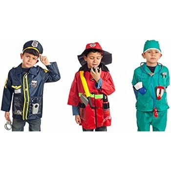 Set of 3 Rescue Costumes Fireman Police & Doctor with Hats & Over 15 Accessories | Amazon (US)