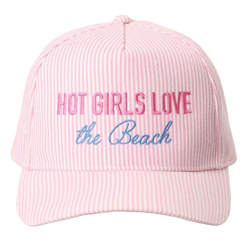 MIRMARU Beach Party Coastal Lake 5-Panel Embroidered Cotton Trucker Hat Adjustable Snapback Cap for Men and Women. (US, Alpha, One Size, Stripe-Hot Girls Love the Beach,Pink) | Amazon (US)