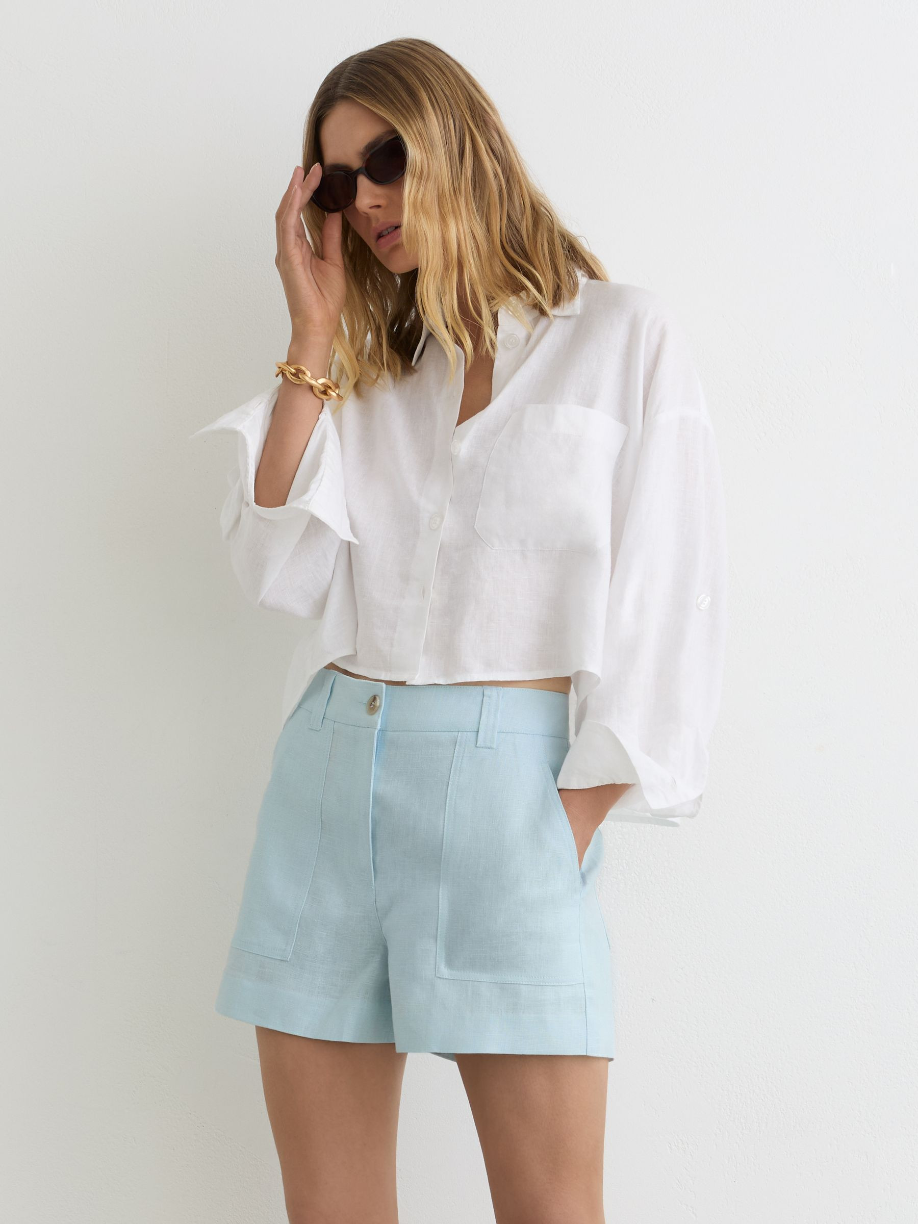 Reiss Linen Shorts in Light Blue | REISS | Reiss US