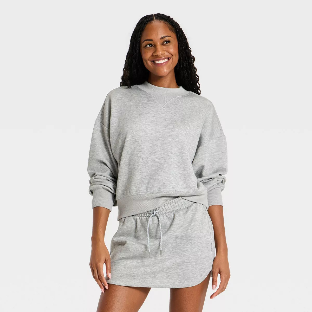 Women's Airy Sleek Pique Crewneck Sweatshirt - All In Motion™ Heathered Gray XL | Target