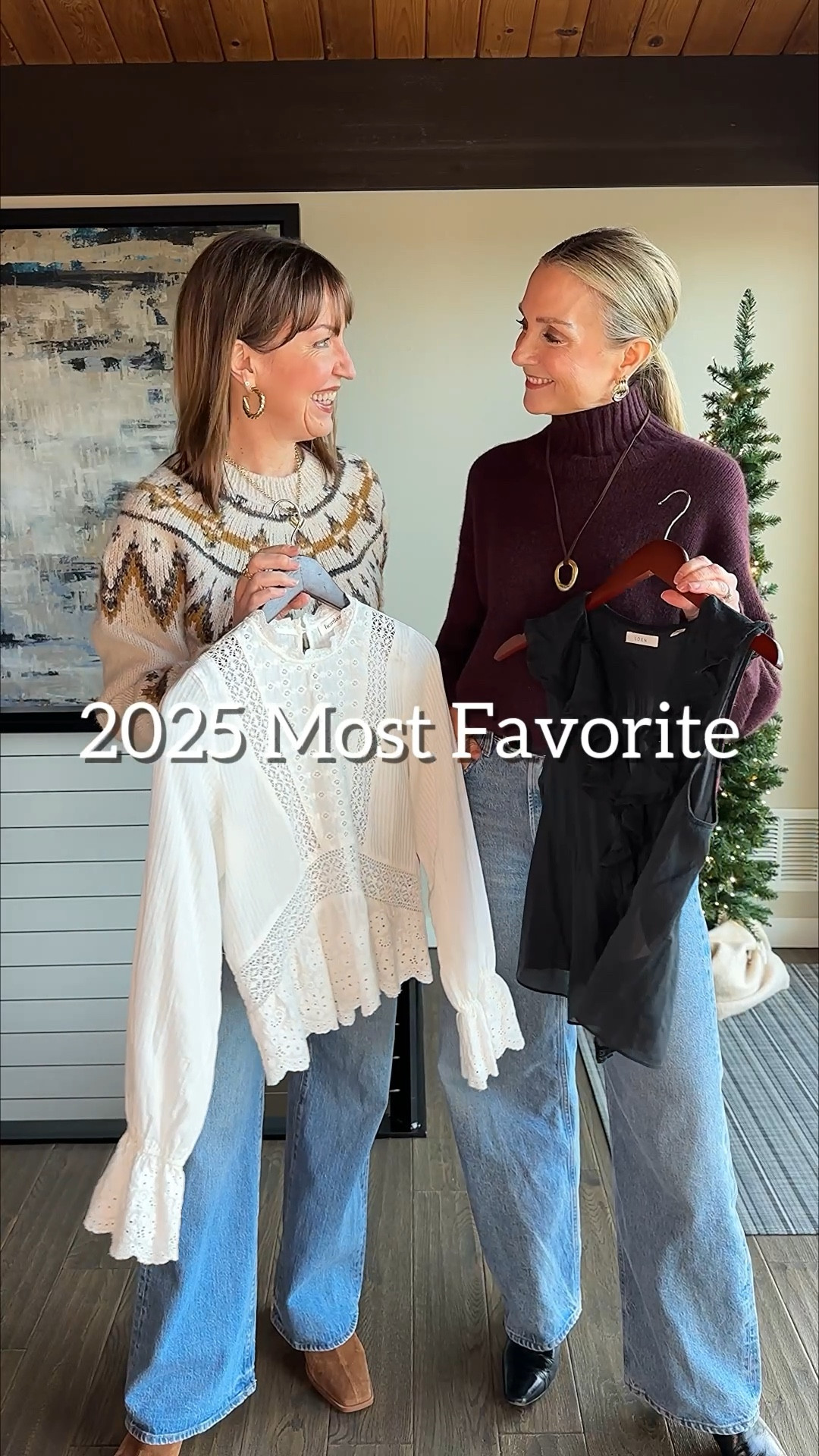 Comment SHOP for links!🛍️
What are we wearing after Christmas?? How about some of our favorite pieces from 2025?!
Julie’s favorite outfit: the cutest ruffle blouse, the best fitting wide leg jeans, a cozy cardigan and chic kitten heel booties!
Krista’s favorite outfit: a white lace peplum blouse, straight leg denim, the softest moto jacket and cognac sock booties! 
These outfits are totally “us!” Elevated casual!!
How to Shop:❤️🛍️
-Comment SHOP for outfit links!
-Click the link in our bio to shop!
-Watch our stories for links! 

Pistola denim, 7 for All Mankind, Heartloom, Sanctuary Clothing, Madewell, Doen blouse, Quince, moto jacket, booties, denim outfit 

#LTKFindsUnder100 #LTKootd #LTKOver40