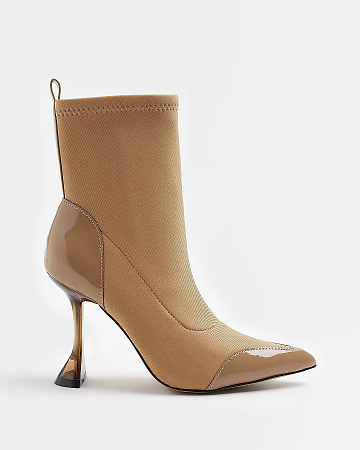 Beige wide fit heeled ankle boots | River Island (UK & IE)
