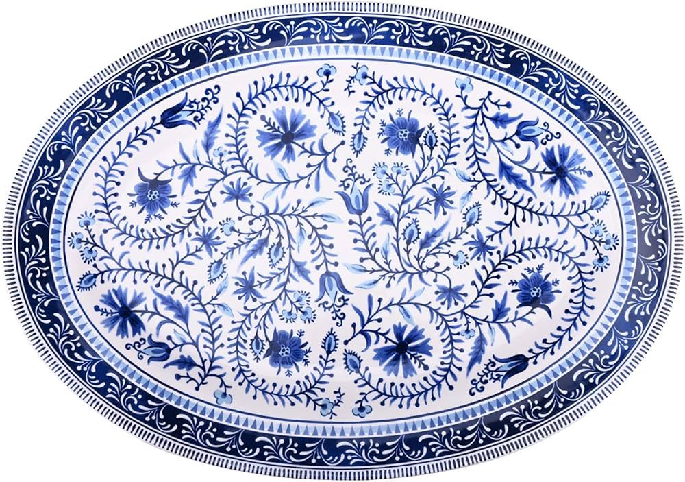 Sonemone Blue Marrakesh Tile Floral Serving Platter, 14 Inch Oval Serving Platter, Ceramic Party ... | Amazon (US)