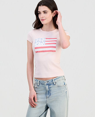Just Polly Juniors' Patchwork Flag Short-Sleeve T-Shirt - Macy's | Macy's