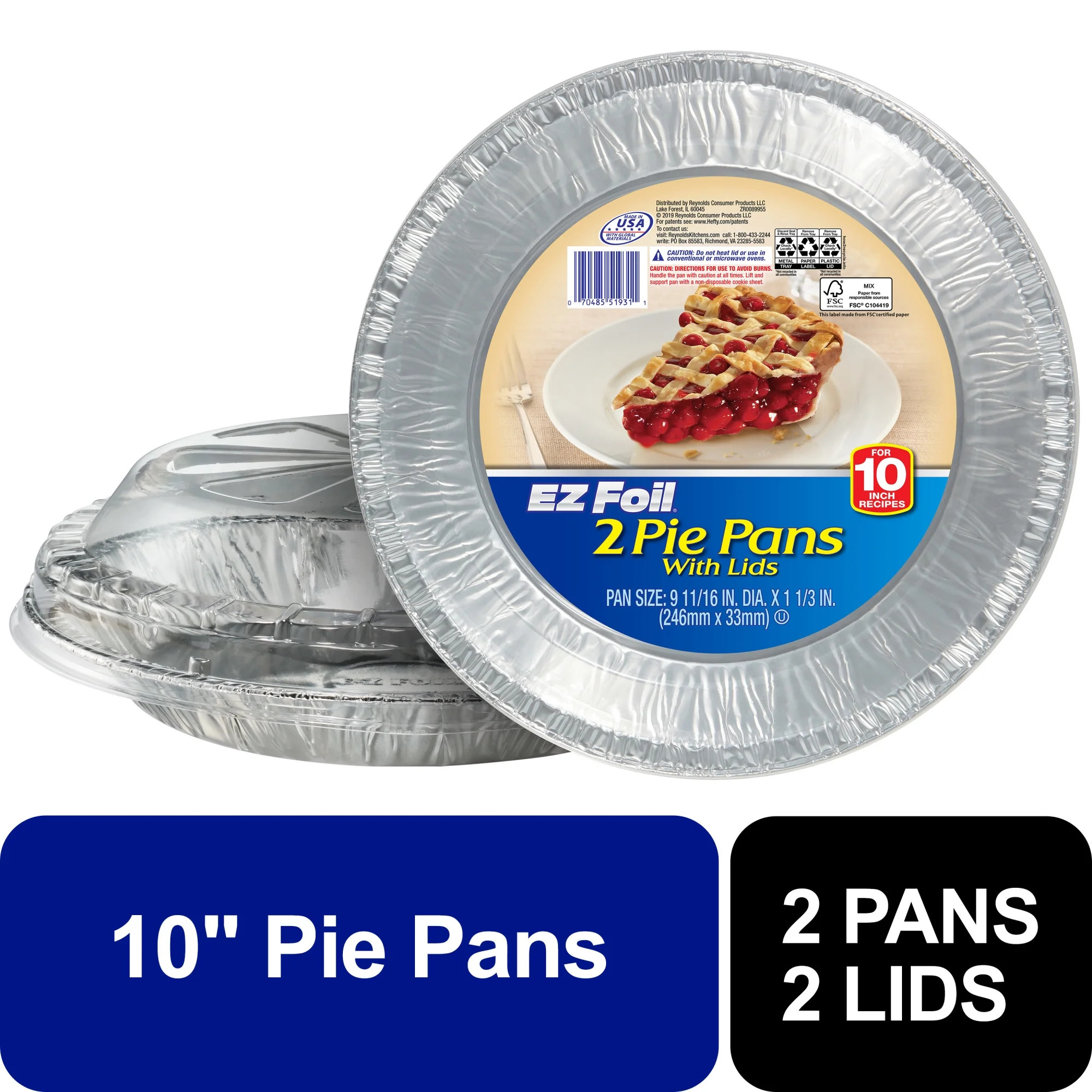 EZ Foil Pie Pans with Lids, Round, 10 Inch, 2 Count | Walmart (US)