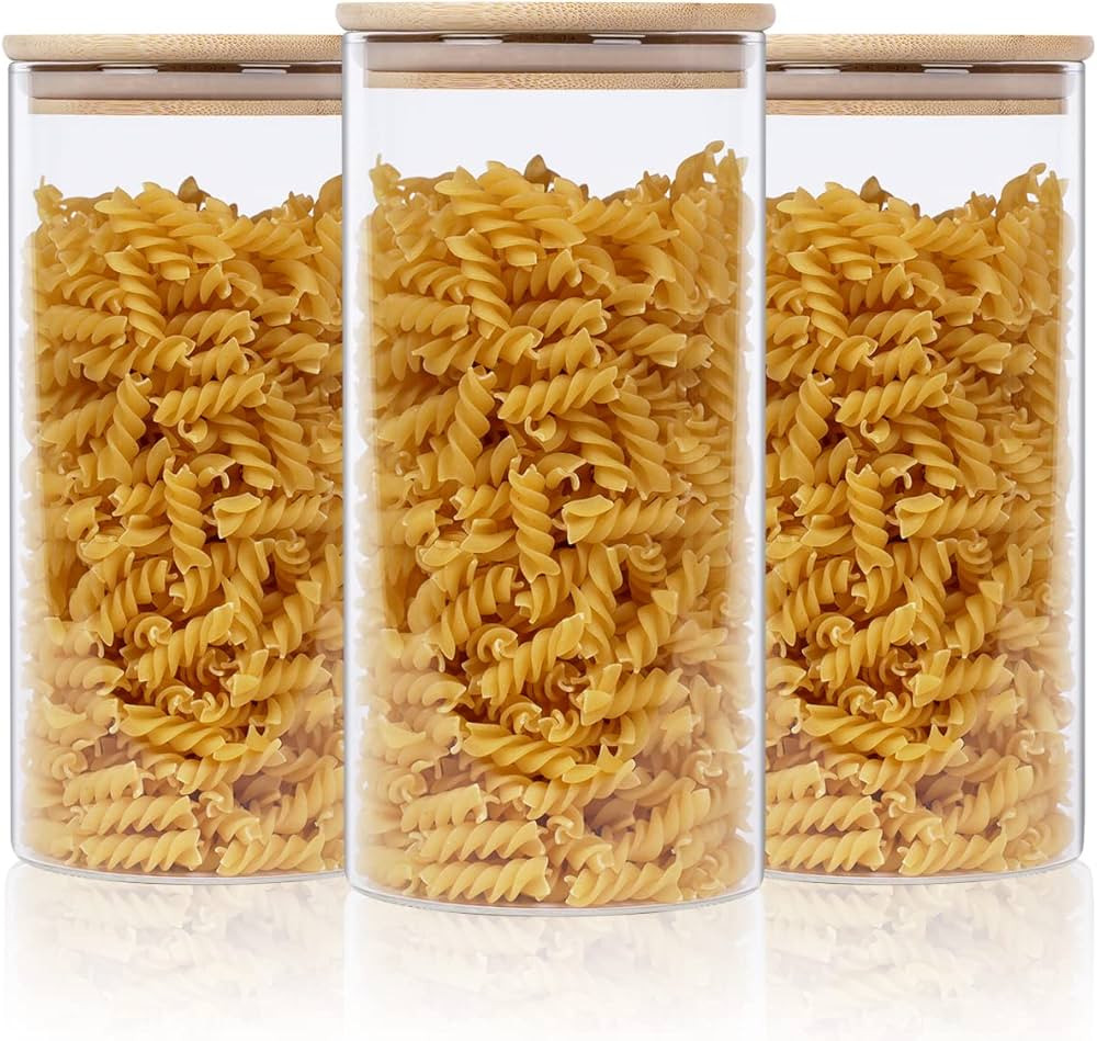 Xtulina Glass Kitchen Storage Jars 1300ML, Airtight Storage Containers with Wooden Lid Set of 3 | Amazon (UK)