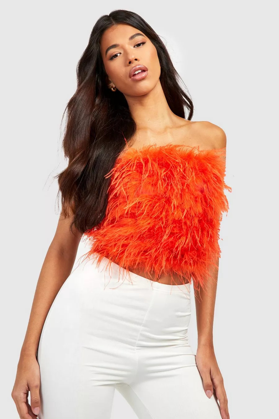 Tall Fluffy Feather Corset Tube Top | Boohoo.com (US & CA)