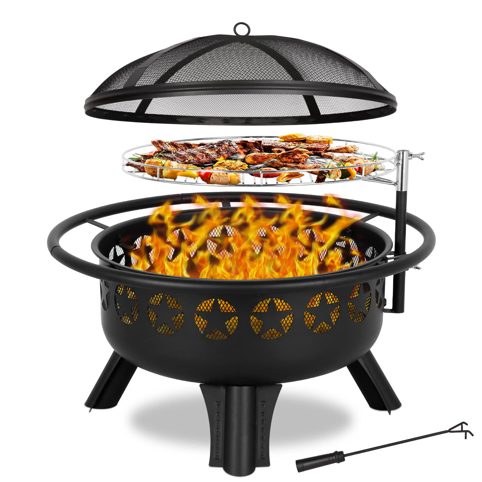 Hykolity 2 in 1 Fire Pit with Grill, Large 31" Wood Burning Fire Pit with Swivel Cooking Grate Ou... | Amazon (US)