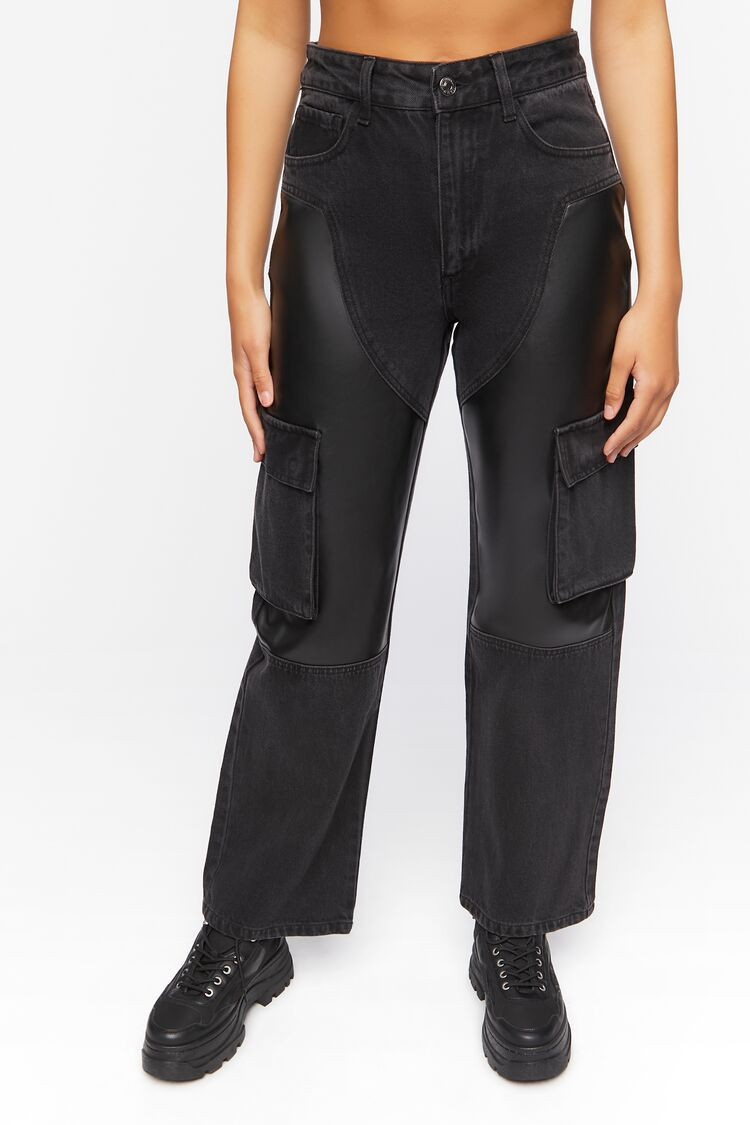 Faux Leather Cargo Jeans | Forever 21 (US)