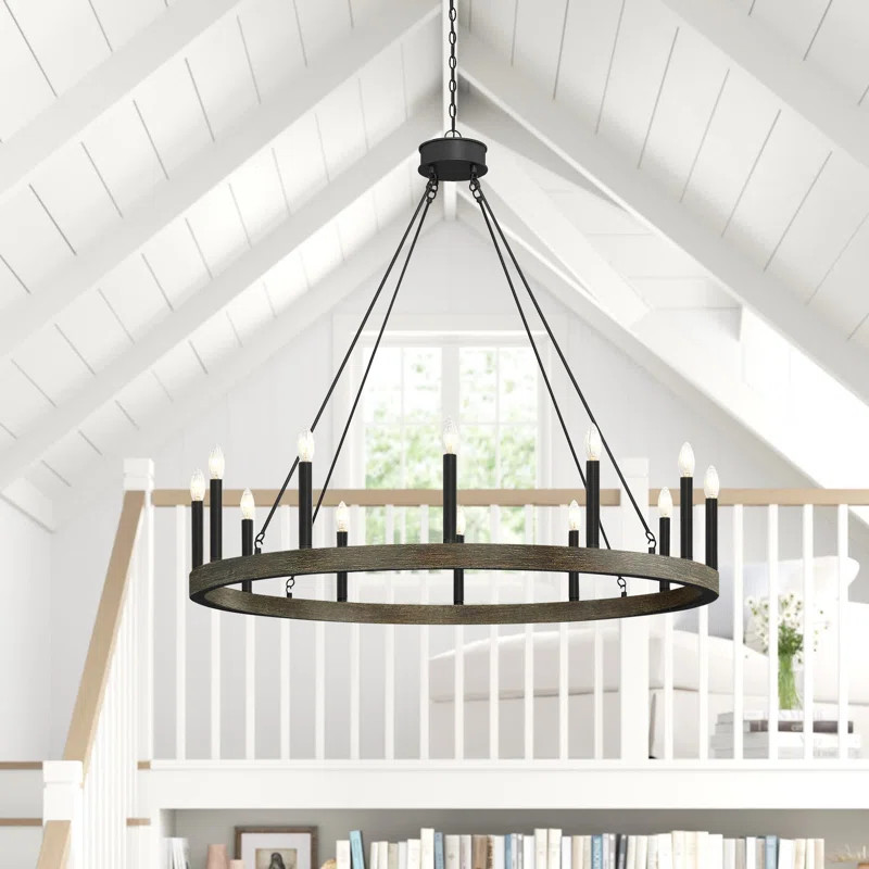 Madalyn 12 - Light Candle Style Wagon Wheel Chandelier | Wayfair North America