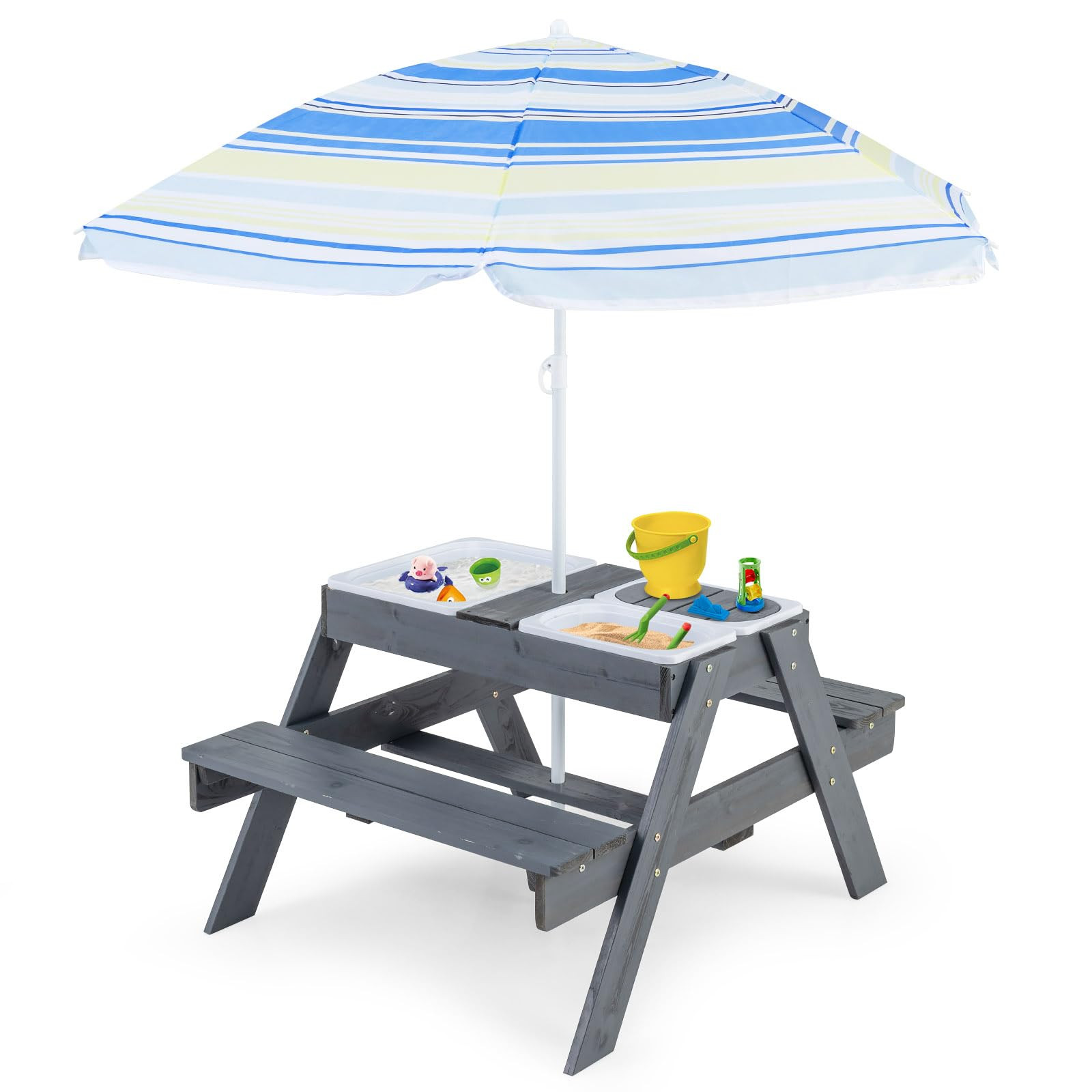 HONEY JOY Kids Picnic Table, 4 in 1 Cedar Wooden Sand & Water Table w/ 2 Removable Box & Umbrella... | Amazon (CA)