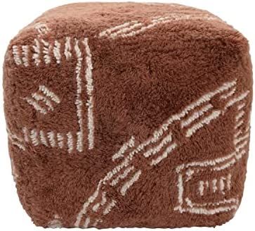 Bloomingville Tufted Wool Shag and Cotton Design Pouf, 16" L x 16" W x 16" H, Brown | Amazon (US)