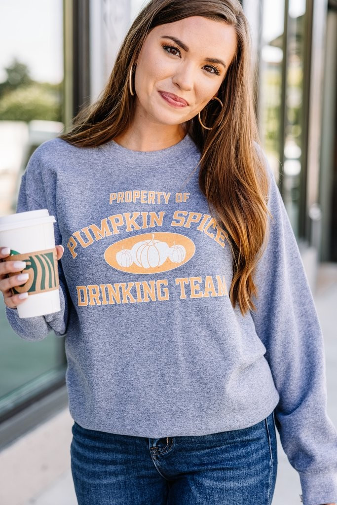 Pumpkin Spice Drinking Team Grey Graphic Sweatshirt | The Mint Julep Boutique