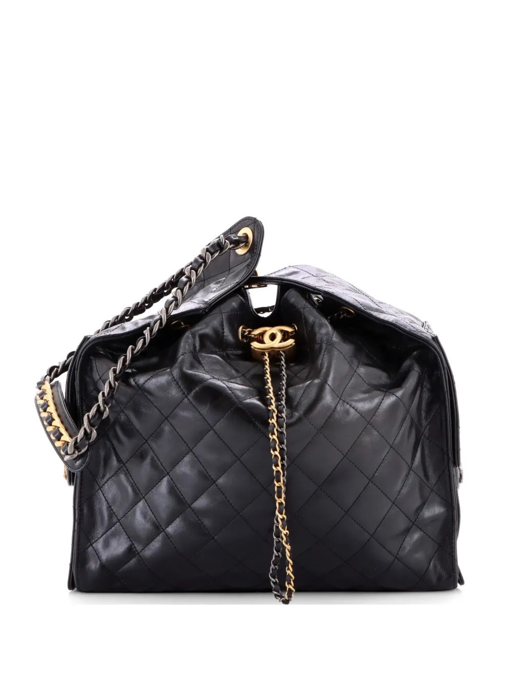 CHANEL Pre-Owned 25 Quilted Shiny Crumpled Calfskin Medium hobo bag - Black | Farfetch Global