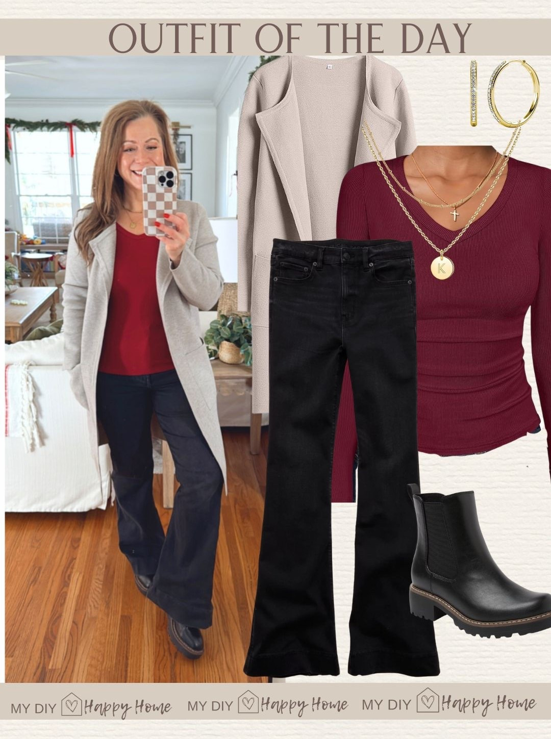 Today’s OOTD

V Neck long sleeve top
Flare leg jeans 
Coatigan sweater 
Chelsea boots 
Bout socks
Wireless smoothing bra 
Earrings 
Necklace 

My sizes:
Shoes- TTS
jeans- 6 short
top and cardigan - small 

#LTKMidsize #LTKPetite #LTKootd
