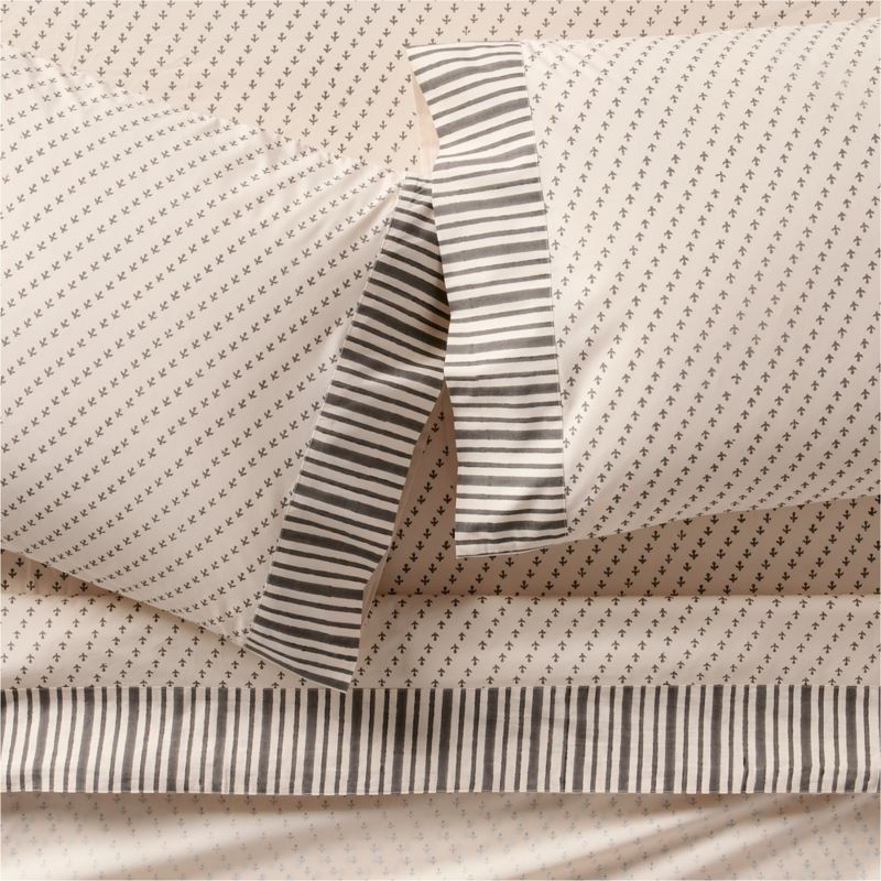 Favorite Washed Organic Cotton Block Print King Bed Sheet Set | Crate & Barrel